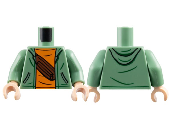 Torso Hoodie with Black Pockets over Orange Shirt with Reddish Brown Belt Bag Pattern / Sand Green Arms / Light Nougat Hands: {пясъчно зелен}