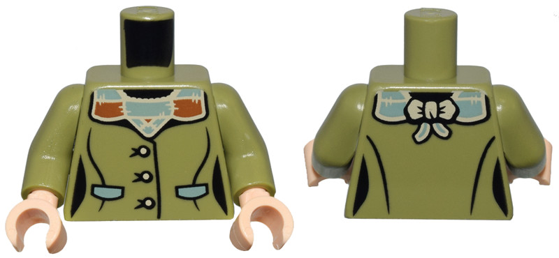 Torso Female Jacket, Sand Green, Tan, and Dark Orange Buttons, Pockets, and Collar with Bow Pattern / Olive Green Arms / Light Nougat Hands: {маслинено зелен}