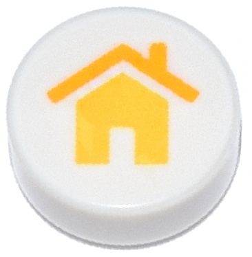 Tile, Round 1 x 1 with Yellow House with Bright Light Orange Roof and Chimney Pattern: {бял}