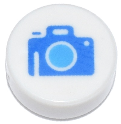 Tile, Round 1 x 1 with Blue Camera with Dark Azure Lens Pattern: {бял}