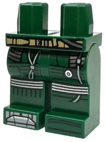Hips and Legs with Dark Tan Belt, Dark Silver Tube, Armor, Knee Pads and Prosthetic Right Leg, Sand Green Trim Pattern: {земно зелен}