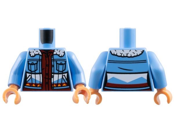 Torso Jacket with White Fur Collar, Black Pockets and Orange Traingles over Dark Red Shirt Pattern / Medium Blue Arms / Nougat Hands: {умерено син}