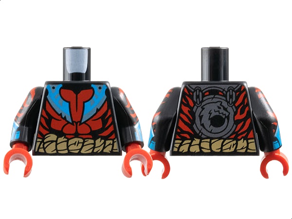 Torso Red Muscles and Stripes, Dark Azure and Metallic Light Blue Blades, Dark Tan Rope Belt Pattern / Black Arms with Stripes and Gauntlets Pattern / Red Hands: {черен}