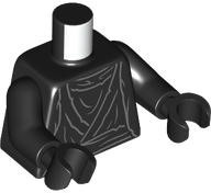Torso LotR Ringwraith Tattered Robe, Shirt and Waist Sash with Dark Bluish Gray Contours and Wrinkles Pattern / Black Arms / Black Hands: {черен}