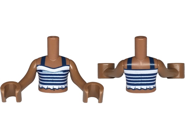 Torso Mini Doll Girl Dark Blue and White Striped Halter Top with Ruffles Pattern, Medium Brown Arms with Hands: {умерено кафяв}