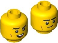 Minifigure, Head Dual Sided Black Eyebrows, Beauty Mark, Medium Nougat Cheek Lines, Open Mouth Smile with Top Teeth and Tongue / Grin Pattern: {ярко жълт}
