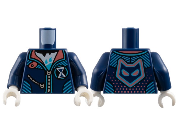 Torso Jacket, Coral Collar, Medium Azure Trim Lines, Silver Zippers, White Hourglass and Shirt, Animal Head on Back Pattern / Dark Blue Arms / White Hands: {земно син}