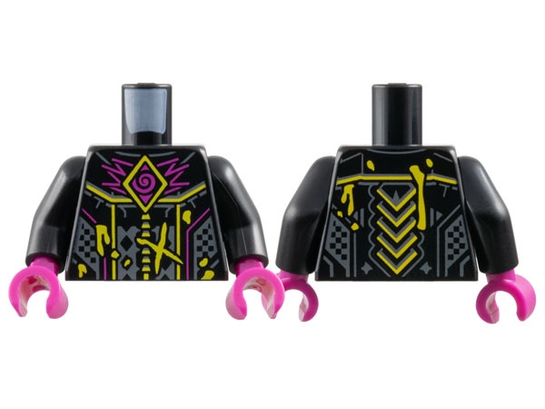 Torso Armor, Magenta Spiral and Zigzags, Yellow Lines, Splotches and Chevrons, Dark Bluish Gray Trim Pattern / Black Arms / Magenta Hands: {черен}