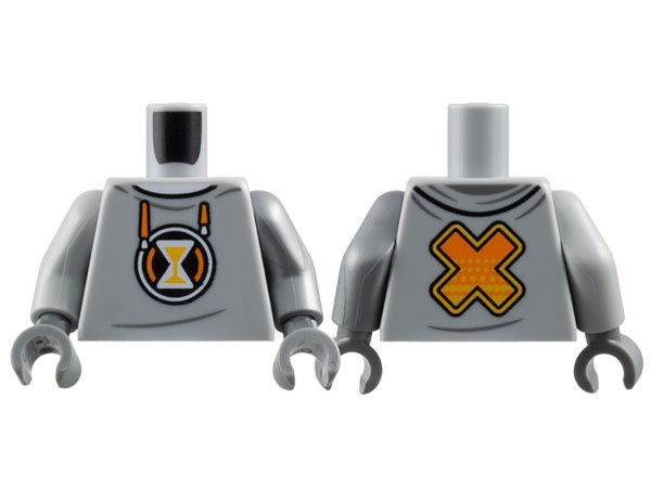 Torso Hoodie, Orange Drawstrings, White Hourglass with Bright Light Orange Sand, 'X' on Back Pattern / Flat Silver Arm Left / Light Bluish Gray Arm Right / Flat Silver Hand Left / Dark Bluish Gray Hand Right: {умерено каменно сив}