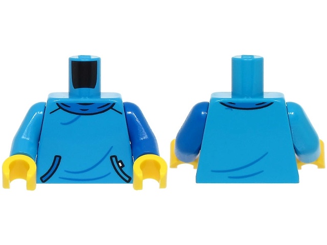 Torso Sweatshirt with Pocket, Blue Collar and Wrinkles Pattern (BAM) / Blue Arm Left / Dark Azure Arm Right / Yellow Hands: {тъмно небесносин}