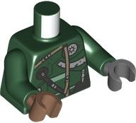 Torso Dark Silver Armor and Tube, Dark Tan Straps, Sand Green Trim Pattern / Dark Green Arms / Dark Bluish Gray Hand Left / Medium Brown Hand Right: {земно зелен}
