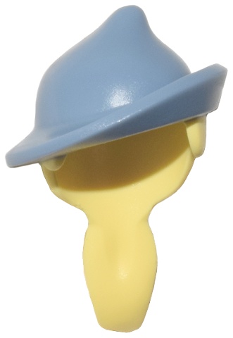 Minifigure, Hair Combo, Hair with Hat, Long Ponytail with Molded Sand Blue Tilted Hat with Brim Pattern: {студено жълт}