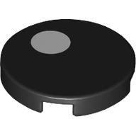 Tile, Round 2 x 2 with Bottom Stud Holder with Small White Circle / Eye Pupil Offset Pattern: {черен}