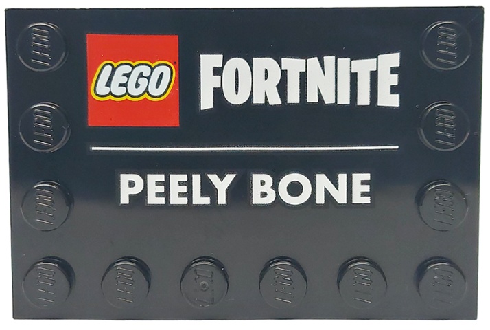 Tile, Modified 4 x 6 with Studs on Edges with LEGO Fortnite Logo and 'PEELY BONE' Pattern: {черен}