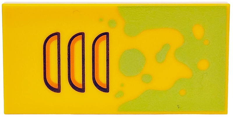 Tile 2 x 4 with Lime Paint Splotches and Air Vent with Orange Highlights and Black Outlines Pattern: {огнено жълто-оранжев}