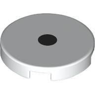 Tile, Round 2 x 2 with Bottom Stud Holder with Black Dot / Eye Pattern: {бял}