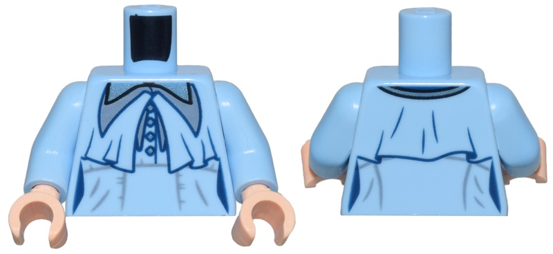 Torso Female Coat with Capelet and Sand Blue and Metallic Light Blue Pointed Collars and Buttons Pattern / Bright Light Blue Arms / Light Nougat Hands: {светло кралско син}