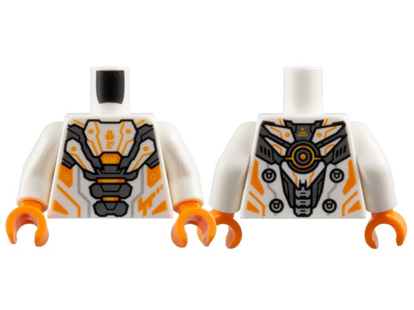 Torso Armor, Dark Bluish Gray Plates, Orange and Yellow Trim Pattern / White Arms / Orange Hands: {бял}