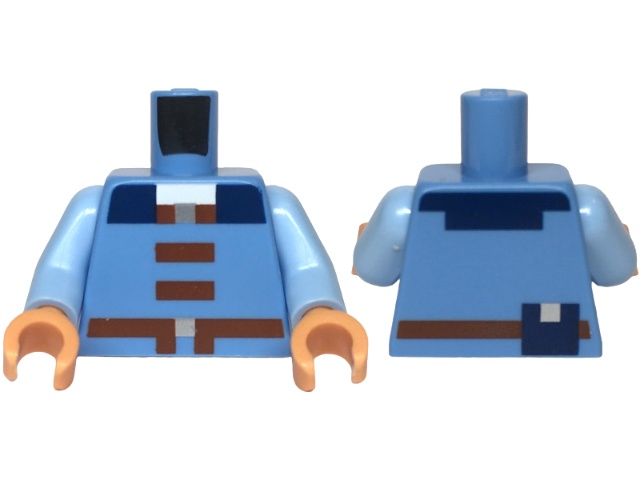 Torso Pixelated Vest with Reddish Brown Buttons, Belts with Silver Buckles, Dark Blue Collar and Pouch Pattern / Bright Light Blue Arms / Nougat Hands: {умерено син}