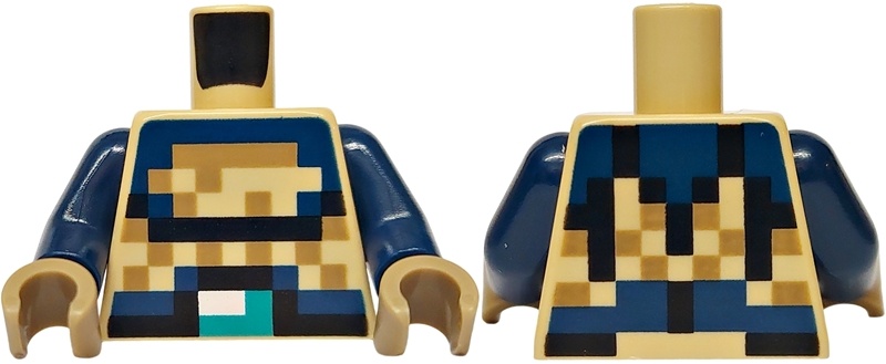 Torso Pixelated Black, Dark Blue and Dark Tan Armor, Dark Turquoise Belt Buckle Pattern / Dark Blue Arms / Dark Tan Hands: {тухлено жълт}
