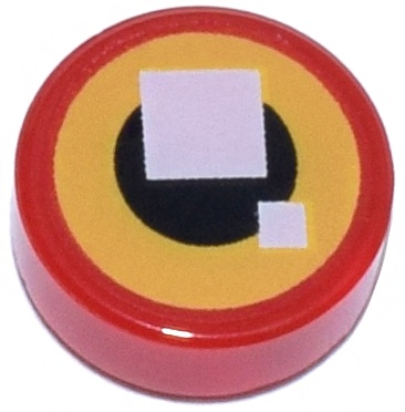 Tile, Round 1 x 1 with 2 White Squares on Black Circle with Yellow Border Pattern (BrickHeadz Darth Maul Eye): {ярко червен}