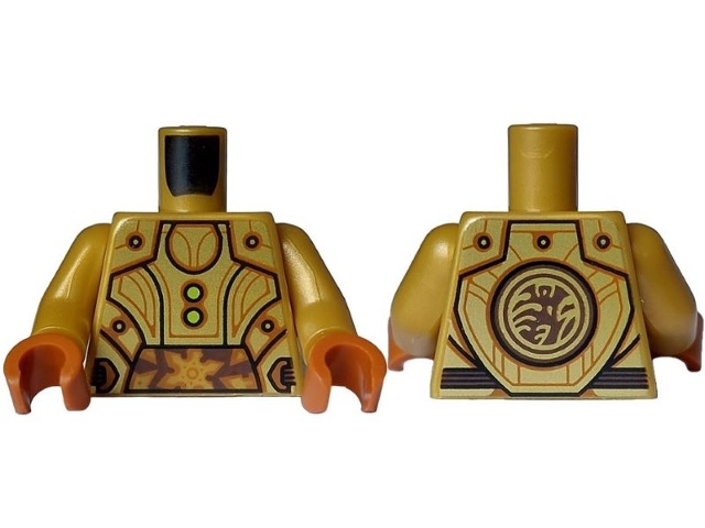Torso Armor with Gold Plates, Black Outline, Lime Buttons and Dark Orange Highlights, Medium Brown Circle with Ninjago Logogram 'T OF S' on Back Pattern / Pearl Gold Arms / Dark Orange Hands: {топло златист}