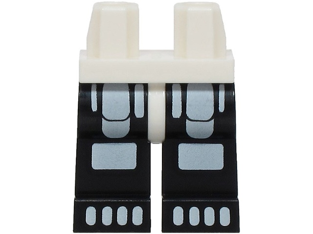 Hips and Black Legs with White Minifigure Skeleton Thighs, Knees and Toes Pattern (BAM): {бял}