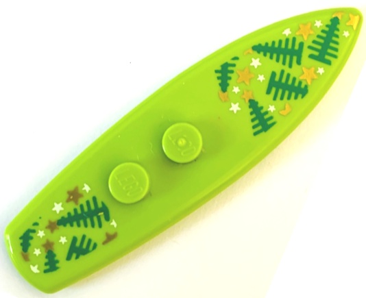 Minifigure, Utensil Surfboard Standard with Green Pine Trees and Gold and White Stars Pattern (BAM): {ярко жълто-зелен}