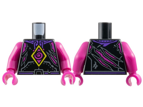 Torso Hoodie with Dark Purple Hood, Magenta Spiral and Skin Behind Tears, Yellow Diamond Pattern / Magenta Arms / Magenta Hands: {черен}