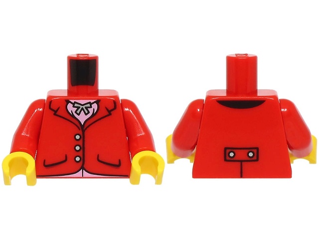 Torso Riding Jacket with Pockets and Silver Buttons, Pendant Necklace, Bright Pink Shirt Pattern (BAM) / Red Arms / Yellow Hands: {ярко червен}
