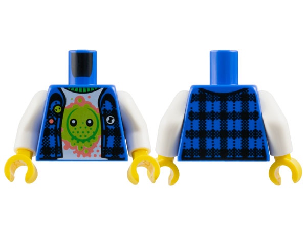Torso Flannel Vest over White Shirt with Lime Z-Blob on Coral Splotch, Bright Green Collar Pattern / White Arms / Yellow Hands: {ярко син}