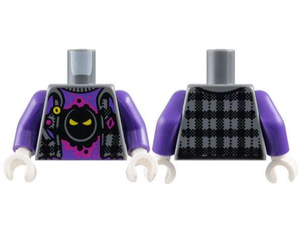 Torso Flannel Vest over Dark Purple Shirt with Black Face, Yellow Eyes and Magenta Splotch Pattern / Dark Purple Arms / White Hands: {тъмно каменно сив}