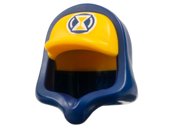 Minifigure, Headgear Hood Hoodie with Molded Bright Light Orange Cap and Printed Hourglass Logo Pattern: {земно син}