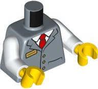 Torso Vest with 3 Gold Buttons and Badge over White Shirt and Red Tie Pattern / White Arms / Yellow Hands: {пясъчно син}