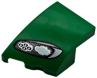 Wedge 3 x 2 Left No Studs with Aston Martin Car Headlight, Black Outline, White and Silver Stripes and 2 Bulbs Pattern: {тъмно зелен}