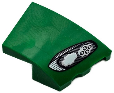 Wedge 3 x 2 Right No Studs with Aston Martin Car Headlight, Black Outline, White and Silver Stripes and 2 Bulbs Pattern: {тъмно зелен}