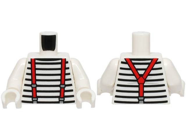 Torso Shirt with Black Stripes, Red Suspenders with Dark Bluish Gray Buckles Pattern (BAM) / White Arms / White Hands: {бял}