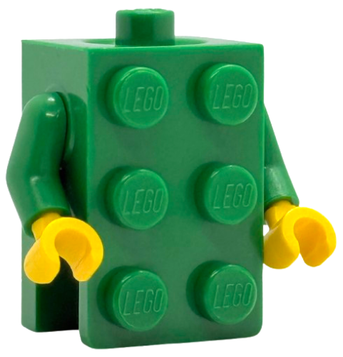 Torso, 2 x 3 Brick Costume / Green Arms / Yellow Hands (BAM): {тъмно зелен}
