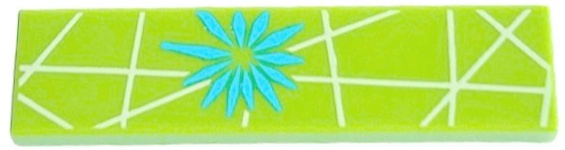 Tile 1 x 4 with Dark Turquoise Flower and Bright Light Yellow Lines Pattern (BrickHeadz Joy Dress Top): {ярко жълто-зелен}