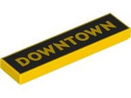 Tile 1 x 4 with 'DOWNTOWN' on Black Background Pattern: {ярко жълт}