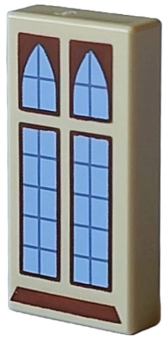 Tile 1 x 2 with Reddish Brown Windows and Sill, Dark Bluish Gray Panes and Bright Light Blue Glass Pattern: {тухлено жълт}
