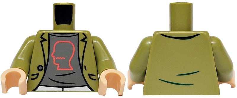 Torso Jacket Open with Pockets and Button over Dark Bluish Gray Shirt with Coral Head Outline Pattern / Olive Green Arms / Light Nougat Hands: {маслинено зелен}
