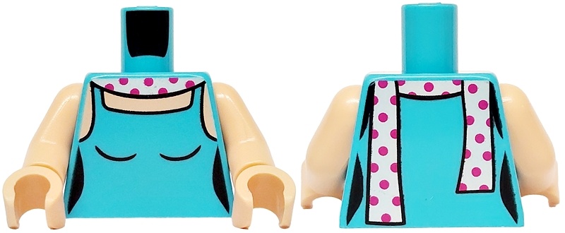 Torso Female Halter Top, White Scarf with Magenta Polka Dots, Light Nougat Neck and Shoulders Pattern / Light Nougat Arms / Light Nougat Hands: {умерено небесносин}