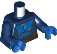 Torso SW Mandalorian Blue and Dark Silver Beskar Armor, Reddish Brown Belt with Pouches and Buckle Pattern / Dark Blue Arms / Blue Hands: {земно син}