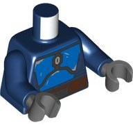 Torso SW Mandalorian Blue Beskar Armor, Reddish Brown Belt with Pouches and Dark Silver Buckle Pattern / Dark Blue Arms / Dark Bluish Gray Hands: {земно син}