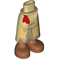 Mini Doll Hips and Skirt Long with Molded Sienna Legs and Feet and Printed Dark Tan Panels and Triangles, Slit in Front, Bright Light Orange Geometric Design, Red Sash Ends Pattern - Thick Hinge: {тухлено жълт}
