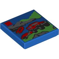 Tile 2 x 2 with LEGO City Set 60412 4x4 Fire Truck with Rescue Boat Box Art Pattern: {ярко син}