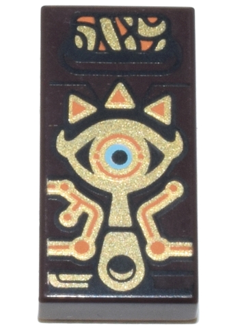 Tile 1 x 2 with Tablet with Gold, Orange and Medium Azure Eye, Teardrop and Shapes (Crest of the Sheikah) Pattern (The Legend of Zelda Sheikah Slate): {тъмно кафяв}