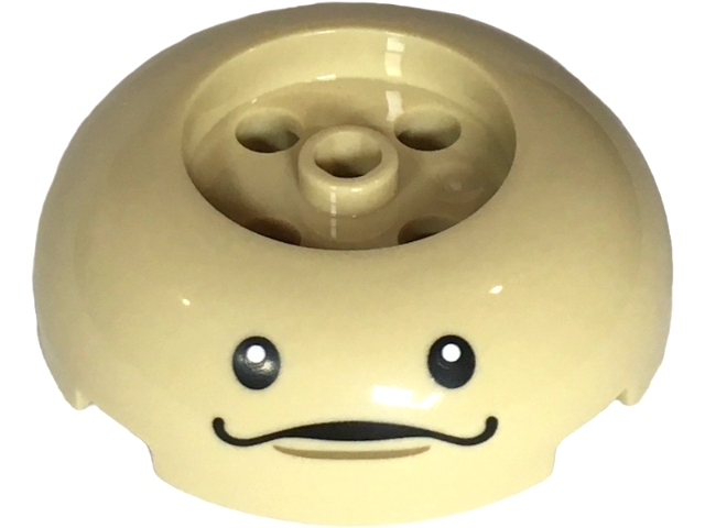Brick, Round 4 x 4 Dome Top with 2 x 2 Recessed Center with Black Eyes, Mouth and Dark Tan Dimple Pattern (The Legend of Zelda Deku Tree Sprout Face): {тухлено жълт}