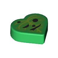 Tile, Round 1 x 1 Heart with Bright Green and Lime Leaf with Black Eyes, Nose and Mouth Pattern (The Legend of Zelda Korok Oakin Face): {тъмно зелен}